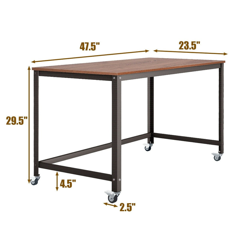 Wood Top Metal Frame Rolling Computer Desk Laptop Table