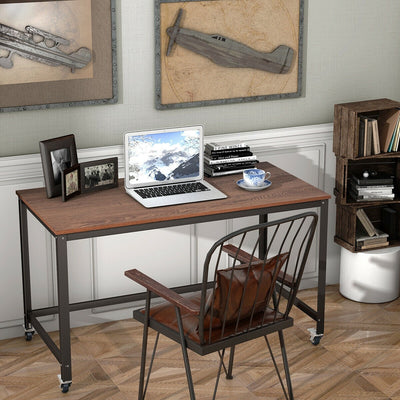 Wood Top Metal Frame Rolling Computer Desk Laptop Table