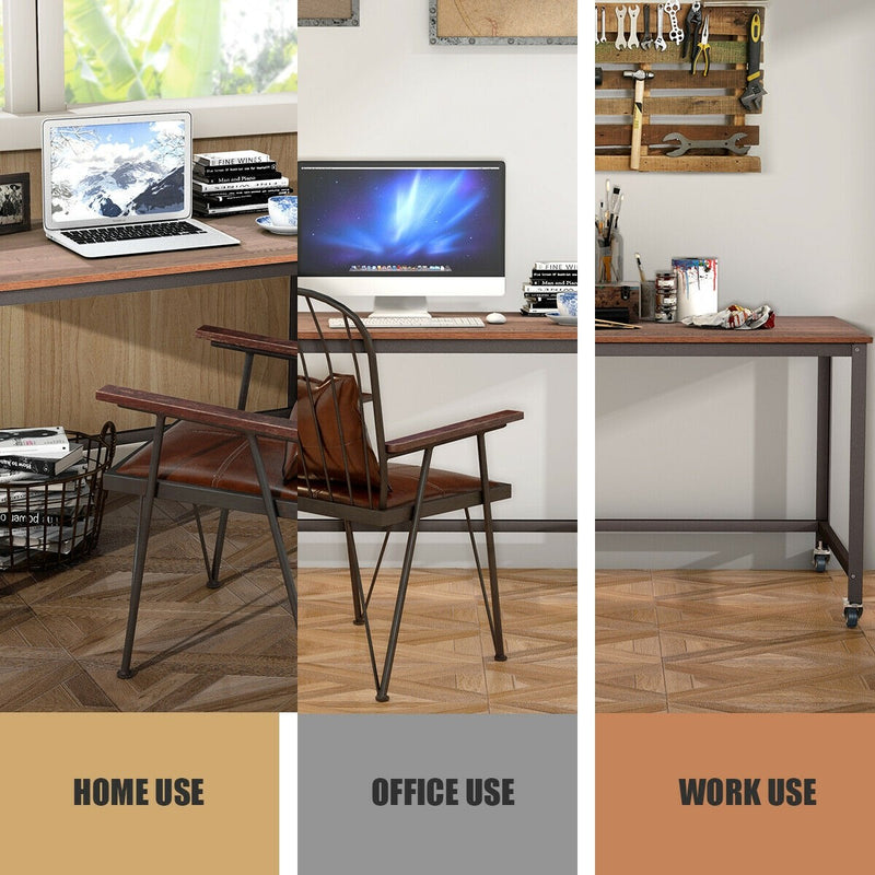 Wood Top Metal Frame Rolling Computer Desk Laptop Table