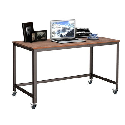 Wood Top Metal Frame Rolling Computer Desk Laptop Table