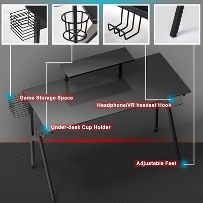 PC Table Workstation with Cup Holder and Headphone Hook