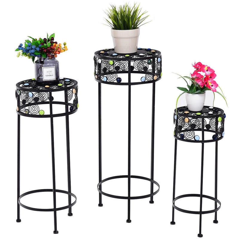 3 Pcs Round Display Ceramic Beads Metal Plant Stand