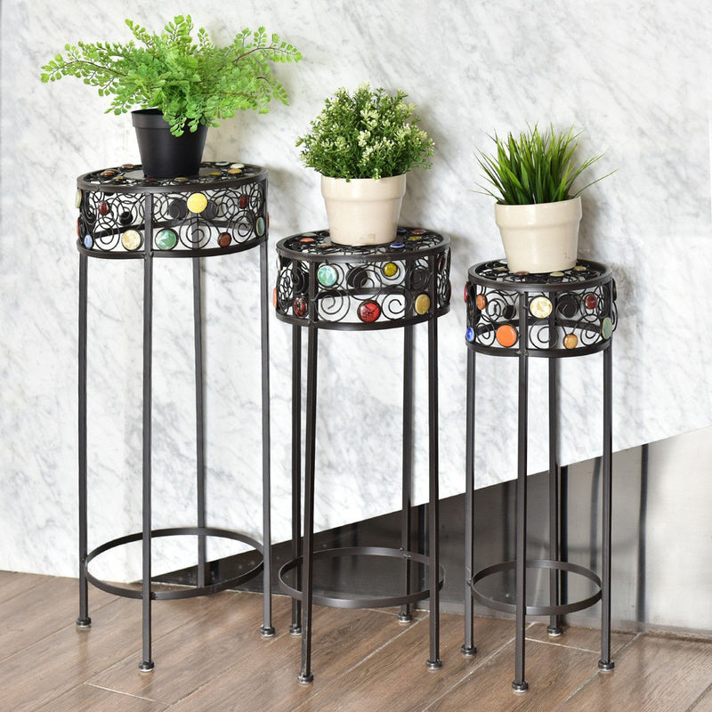 3 Pcs Round Display Ceramic Beads Metal Plant Stand