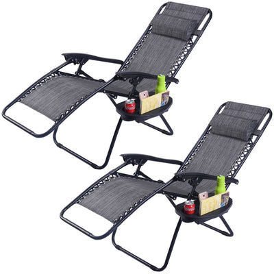 2 Pcs Folding Lounge Chair with Zero Gravity