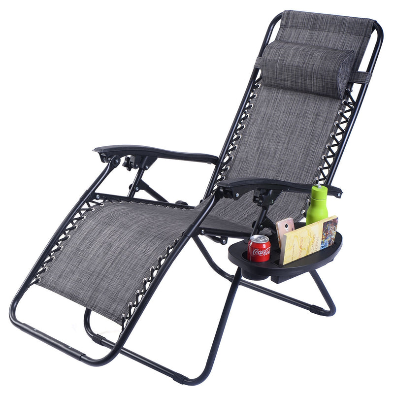 2 Pcs Folding Lounge Chair with Zero Gravity