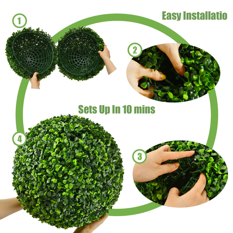 2 Pieces 15.7 Inch Artificial Boxwood Topiary Ball Tree Set