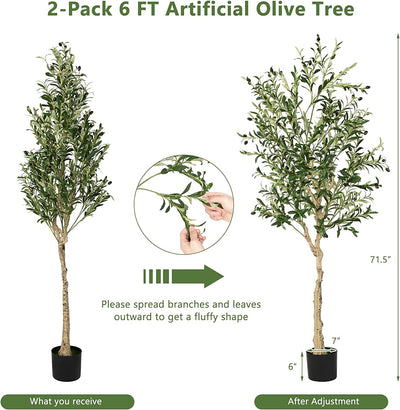 6 Feet 2-Pack Artificial Olive Tree in Cement Pot