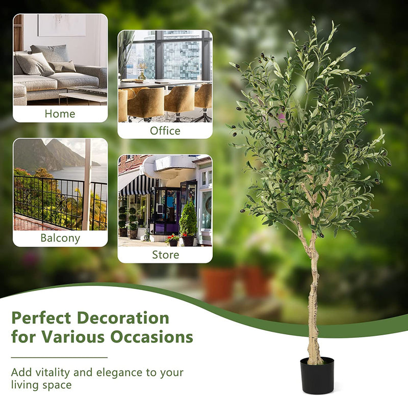 6 Feet 2-Pack Artificial Olive Tree in Cement Pot