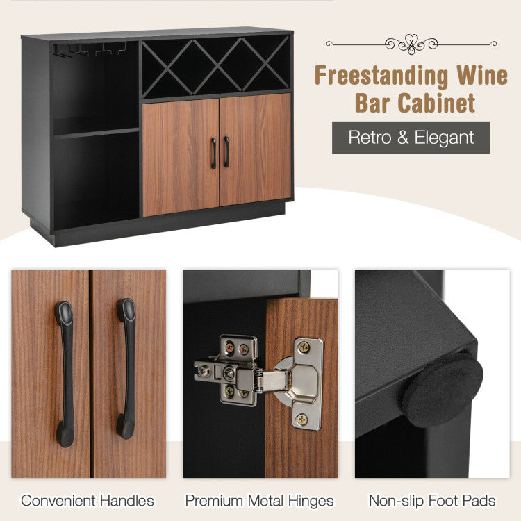 Industrial Sideboard Cabinet with Removable Wine Rack and Glass Holder