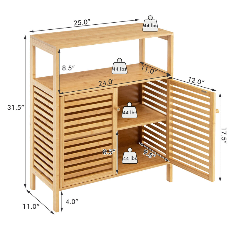 Bamboo Bathroom Floor Storage Cabinet with Shutter Doors