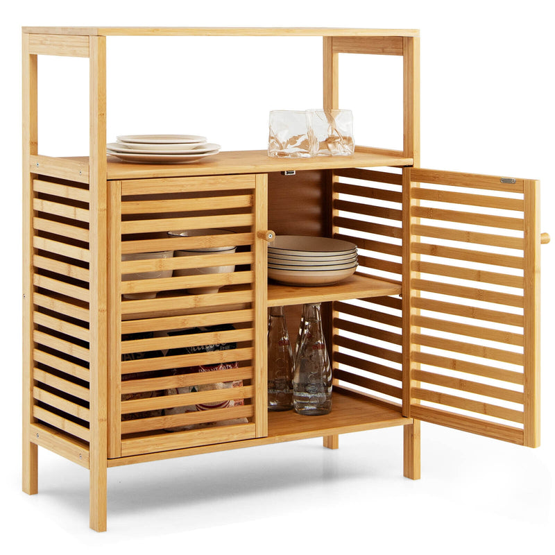 Bamboo Bathroom Floor Storage Cabinet with Shutter Doors