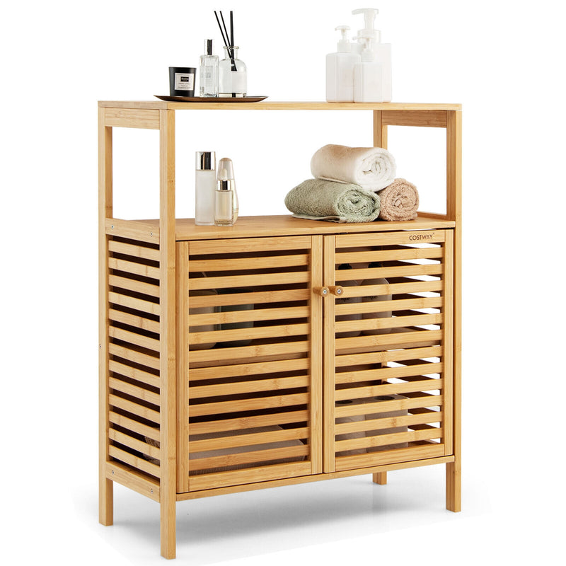 Bamboo Bathroom Floor Storage Cabinet with Shutter Doors