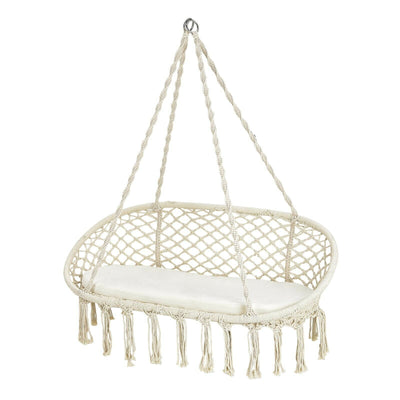 2 Person Hanging Hammock Chair with Cushion Macrame Swing