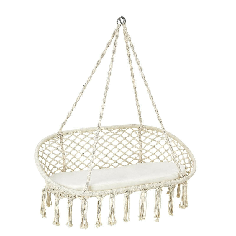 2 Person Hanging Hammock Chair with Cushion Macrame Swing