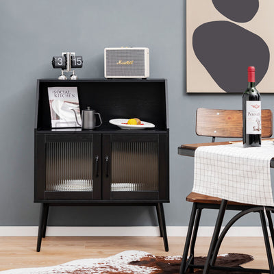 Kitchen Sideboard Buffet with Open Cubby and 2 Glass Doors