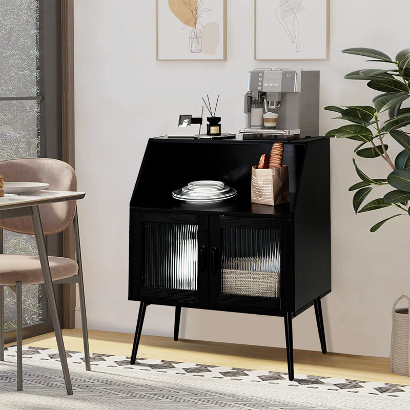 Kitchen Sideboard Buffet with Open Cubby and 2 Glass Doors