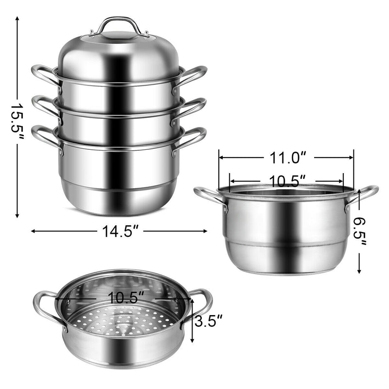 3 Tier Stainless Steel Cookware Pot Saucepot Steamer