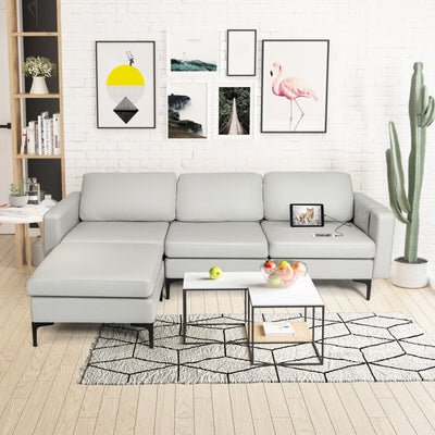 Modular L-shaped Sectional Sofa with Reversible Chaise--Light Gray