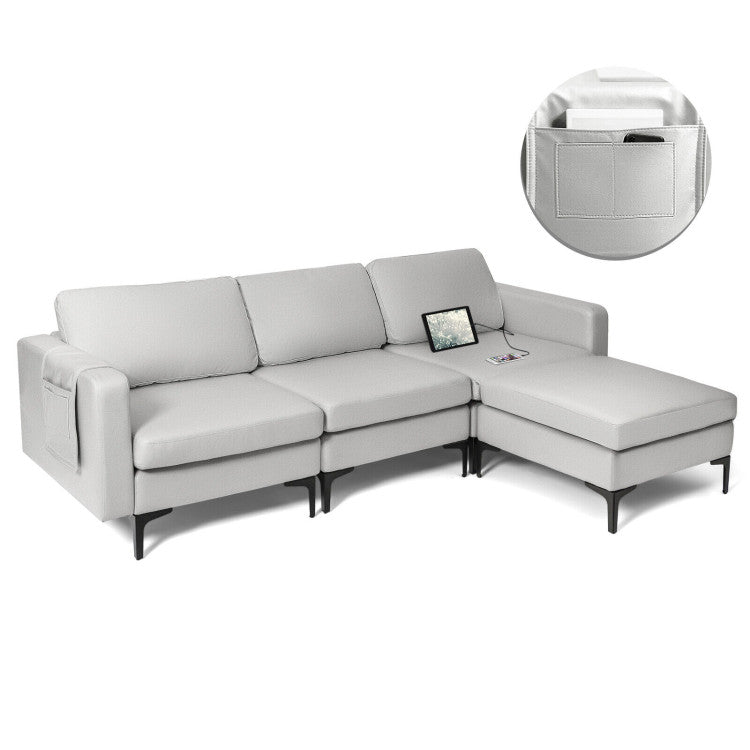 Modular L-shaped Sectional Sofa with Reversible Chaise--Light Gray