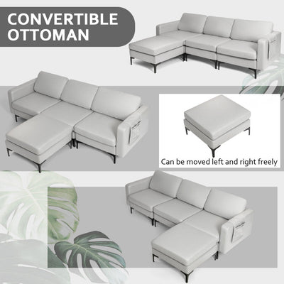 Modular L-shaped Sectional Sofa with Reversible Chaise--Light Gray