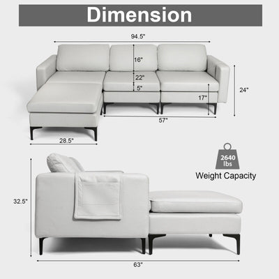 Modular L-shaped Sectional Sofa with Reversible Chaise--Light Gray