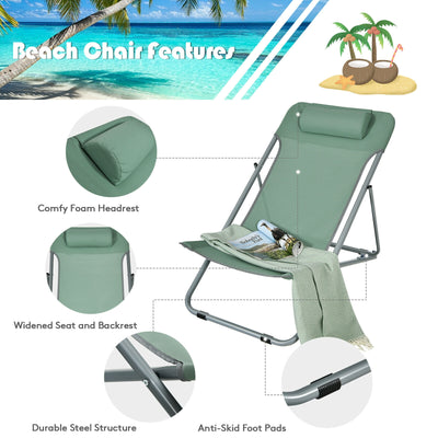 Portable Beach Chair Set of 2 with Headrest