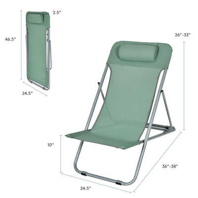 Portable Beach Chair Set of 2 with Headrest