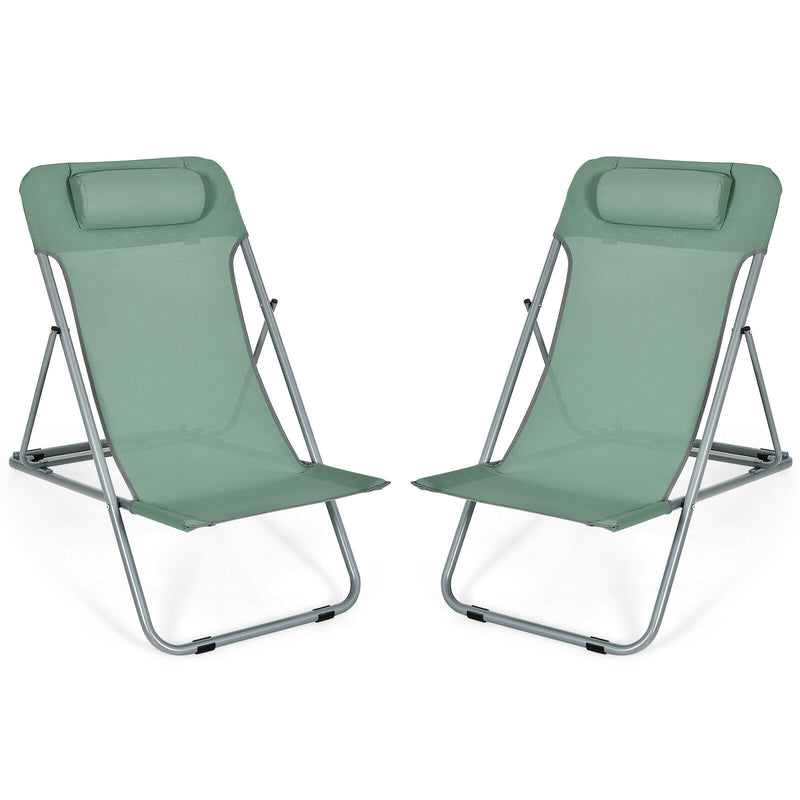 Portable Beach Chair Set of 2 with Headrest