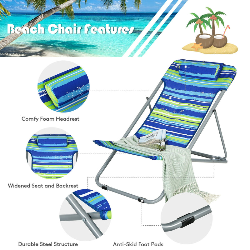 Portable Beach Chair Set of 2 with Headrest