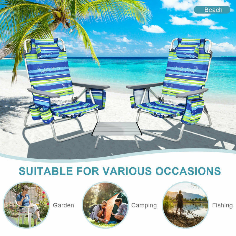 2 Packs 5-Position Outdoor Folding Backpack Beach Table Chair Reclining Chair Set