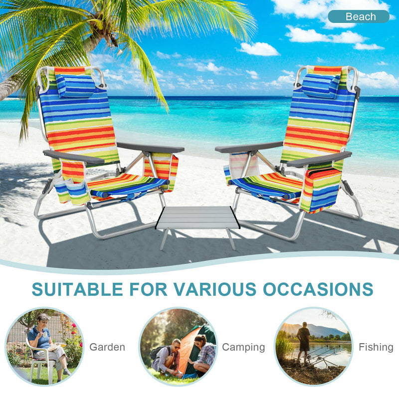 2 Packs 5-Position Outdoor Folding Backpack Beach Table Chair Reclining Chair Set