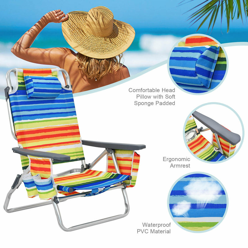 2 Packs 5-Position Outdoor Folding Backpack Beach Table Chair Reclining Chair Set