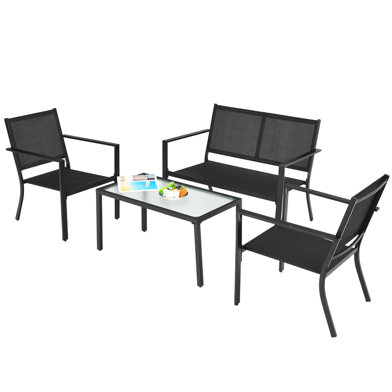 4 PCS Patio Furniture Set Sofa Coffee Table Steel Frame Garden