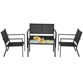 4 PCS Patio Furniture Set Sofa Coffee Table Steel Frame Garden