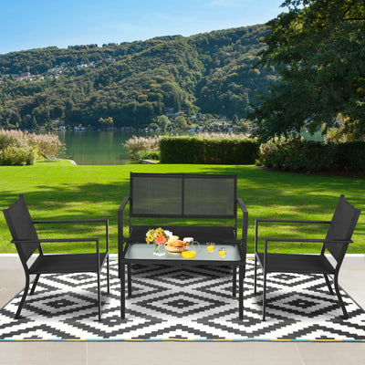 4 PCS Patio Furniture Set Sofa Coffee Table Steel Frame Garden