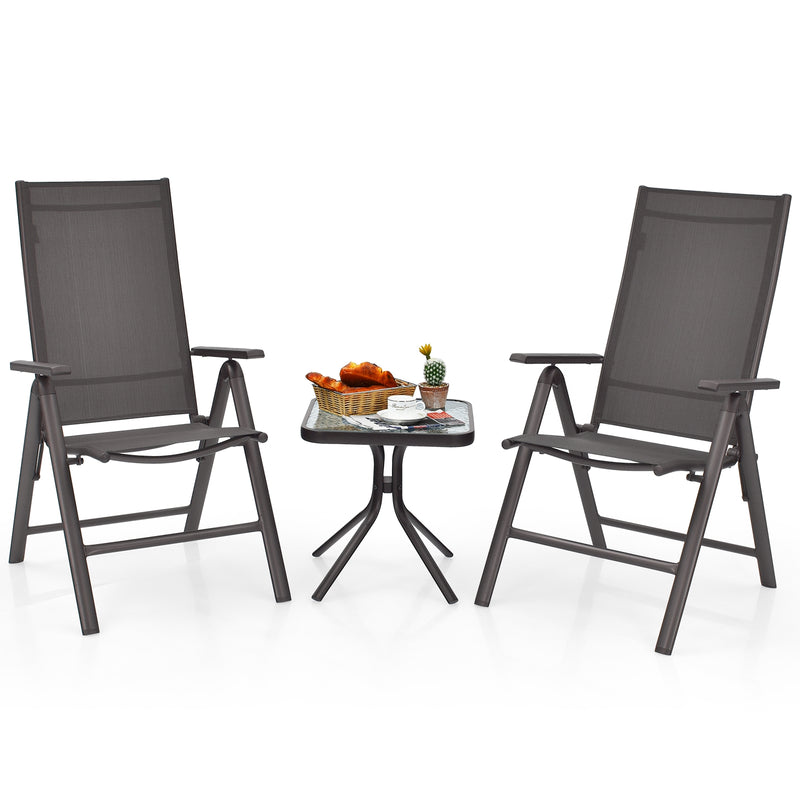 2 Pieces Patio Folding Dining Chairs Aluminium Adjustable Back