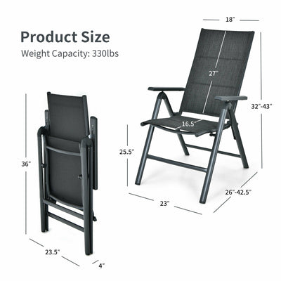 2 Pieces Patio Folding Dining Chairs with Aluminum Padded Adjustable Back