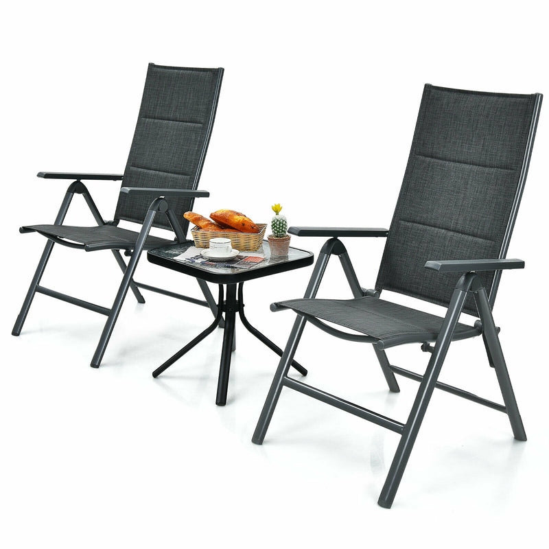 2 Pieces Patio Folding Dining Chairs with Aluminum Padded Adjustable Back