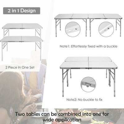 Set of 2 Folding Picnic Utility Table with Carrying Handle