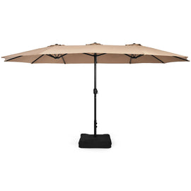 15 Feet Double-Sided Twin Patio Umbrella with Crank and Base