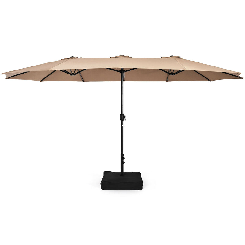 15 Feet Double-Sided Twin Patio Umbrella with Crank and Base