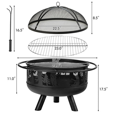 30 Inch Outdoor Wood Burning Fire Pit with Fire Poker and Cooking Grill