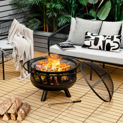 30 Inch Outdoor Wood Burning Fire Pit with Fire Poker and Cooking Grill