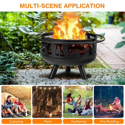 30 Inch Outdoor Wood Burning Fire Pit with Fire Poker and Cooking Grill