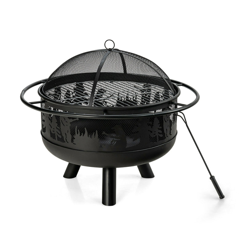 30 Inch Outdoor Wood Burning Fire Pit with Fire Poker and Cooking Grill