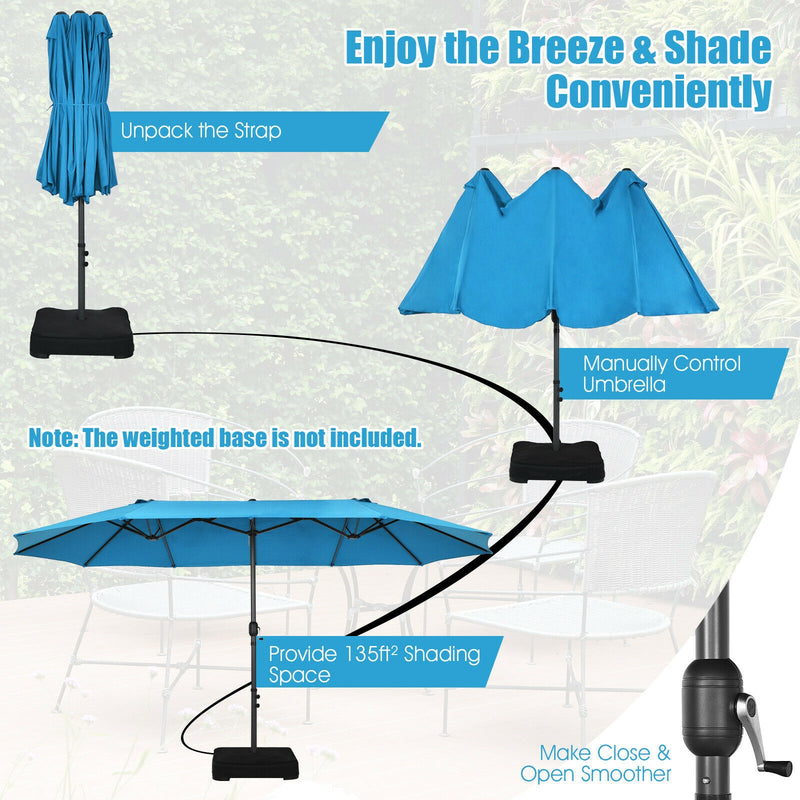 15 Feet Patio Double-Sided Umbrella with Hand-Crank System