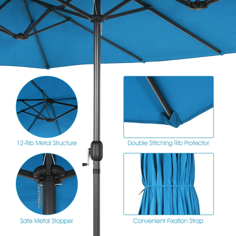 15 Feet Patio Double-Sided Umbrella with Hand-Crank System