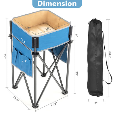 2 Pieces Blue Folding Camping Tables with Large Capacity Storage Sink for Picnic