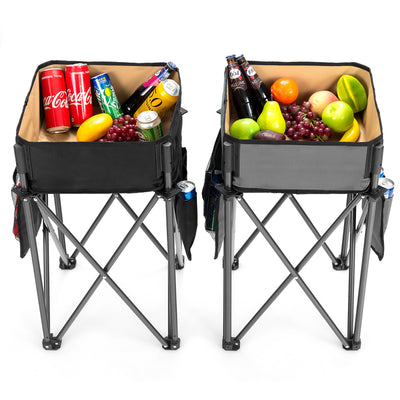 2 Pieces Black Folding Camping Tables with Large Capacity Storage Sink for Picnic