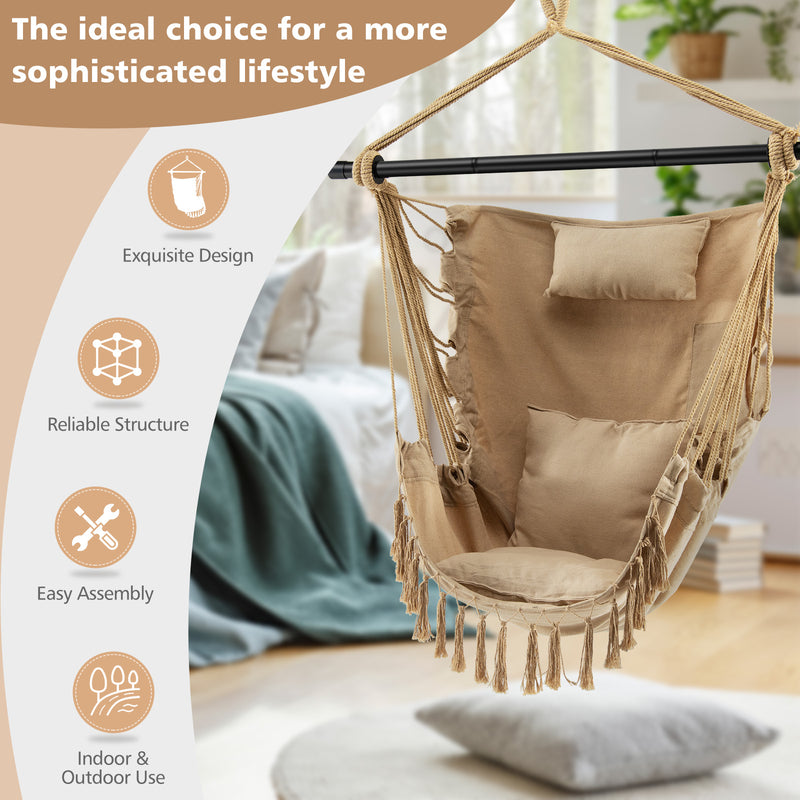 Hanging Rope Swing Chair with Soft Pillow and Cushions